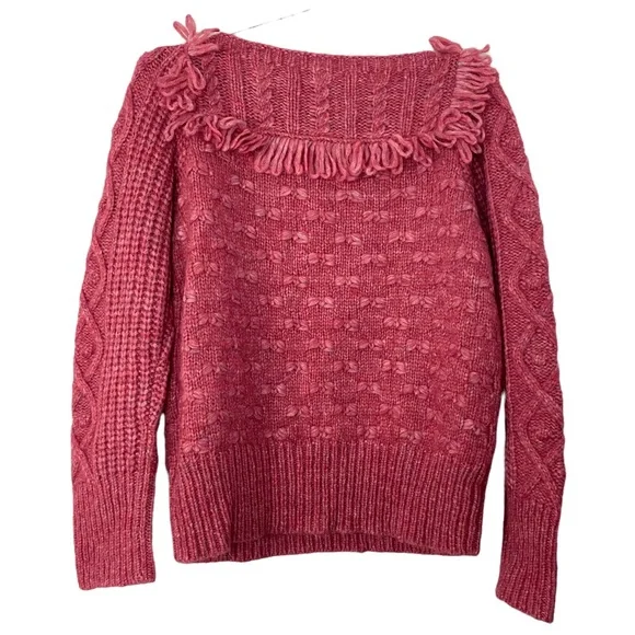 LoveShackFancy Kingston Rose Pink Fringe Sweater Alpaca Wool Blend - Picture 4 of 7
